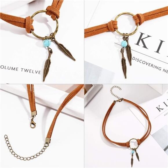 2 Sets Dream Catcher Bohemian Jewelry Sets for Women with Feathers and Suede - Picture 4 of 8